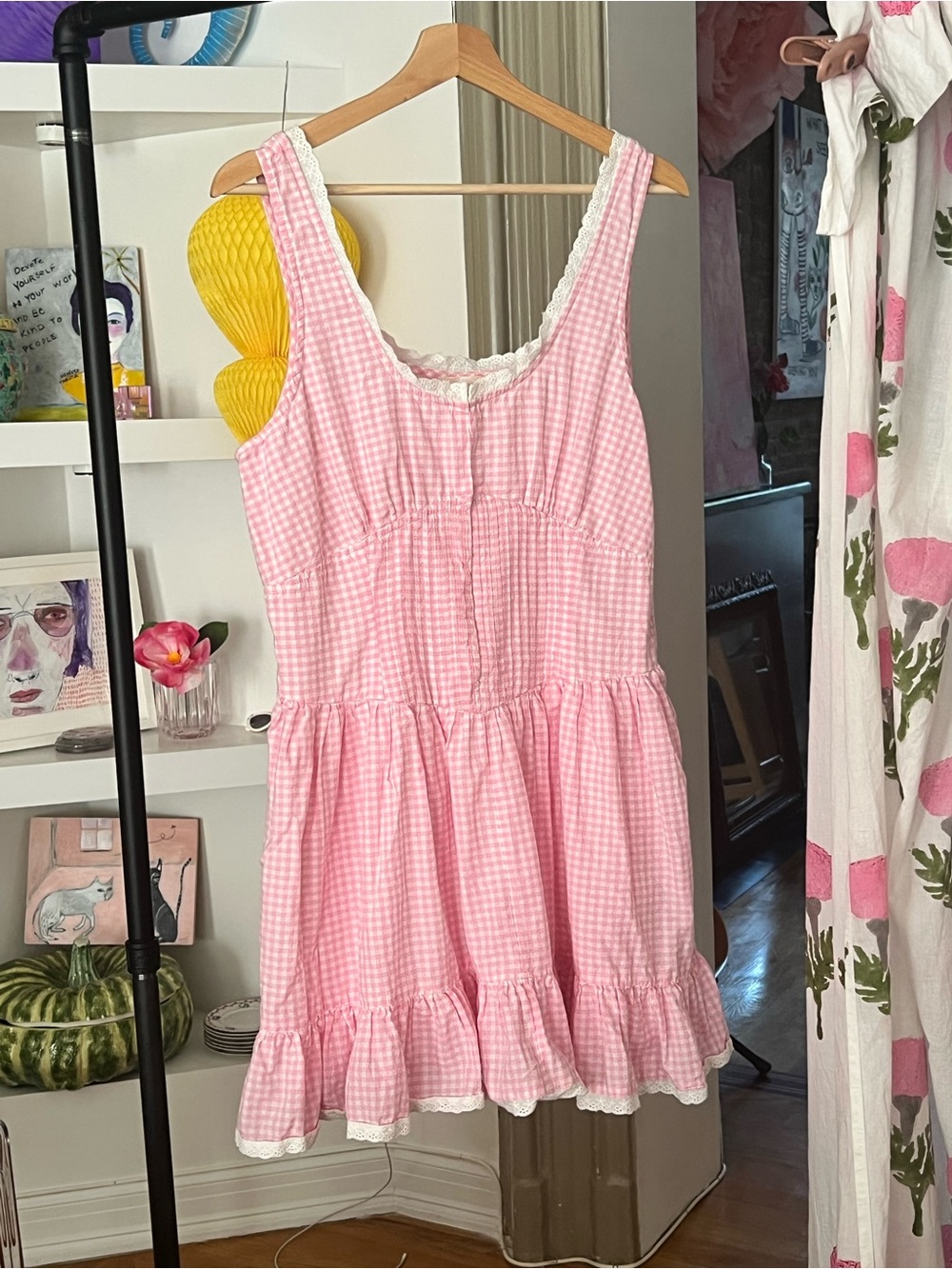 LoveShackFancy Gingham Ceronne Mini Dress in SunKissed Rose - Picture 12 of 14